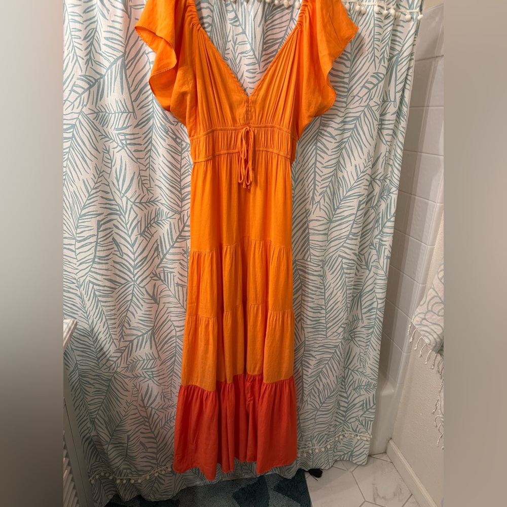 Romantic Deep V Neck Orange Marigold Maxi Dress